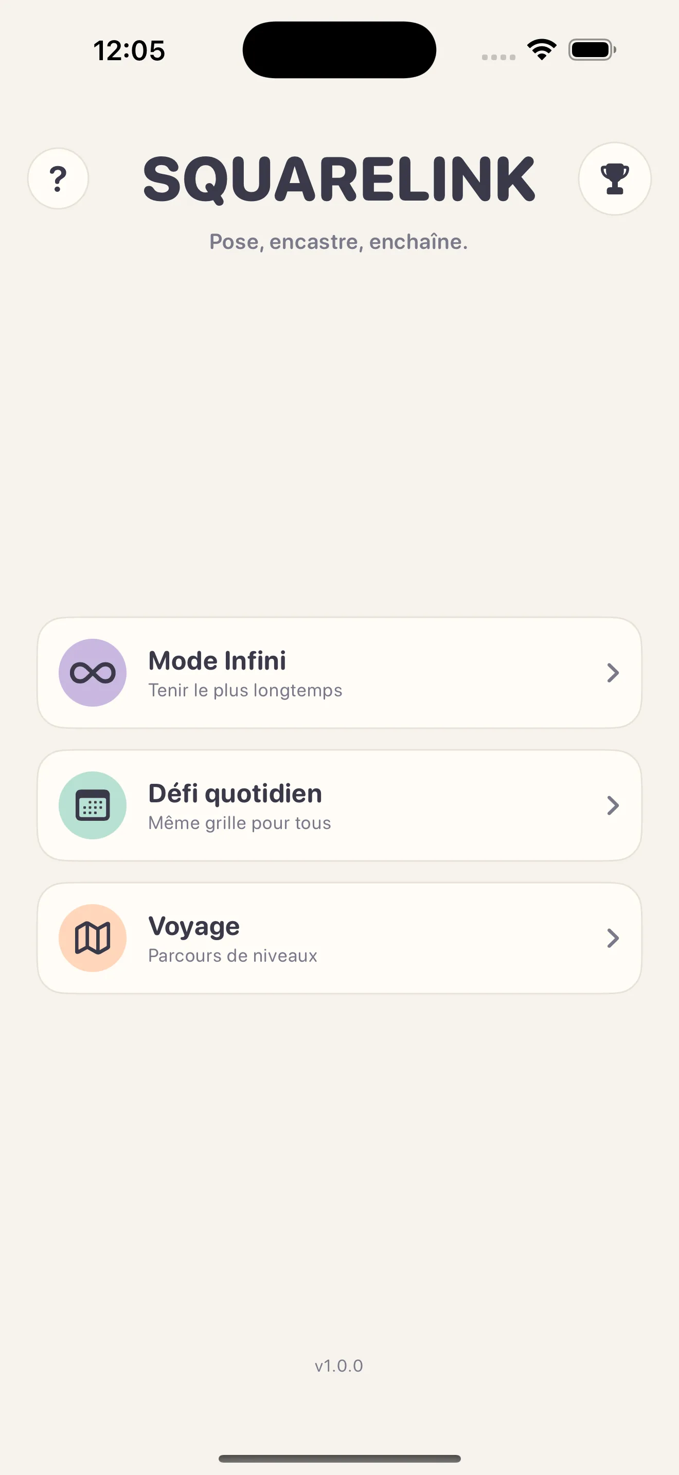 Le menu de SquareLink