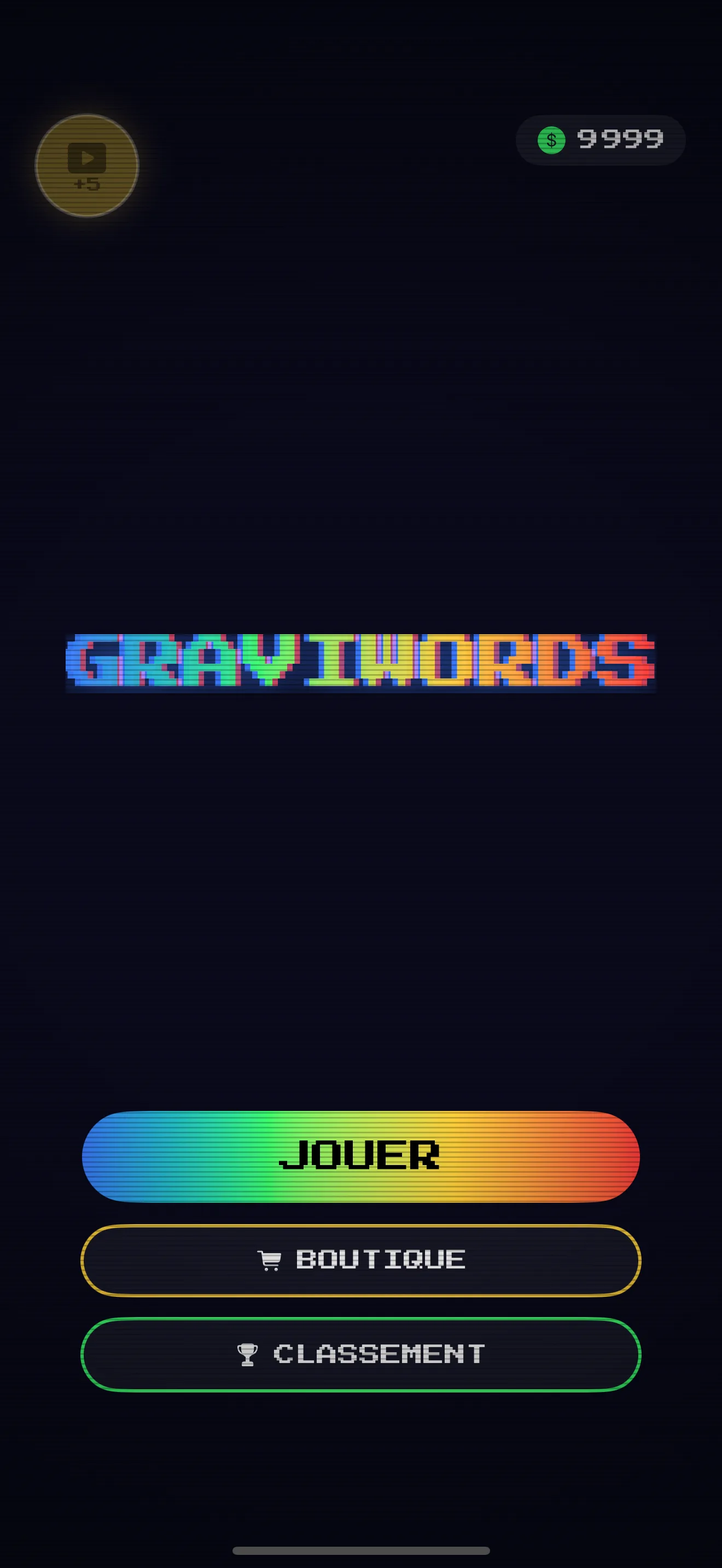 L'écran d'accueil de GraviWords